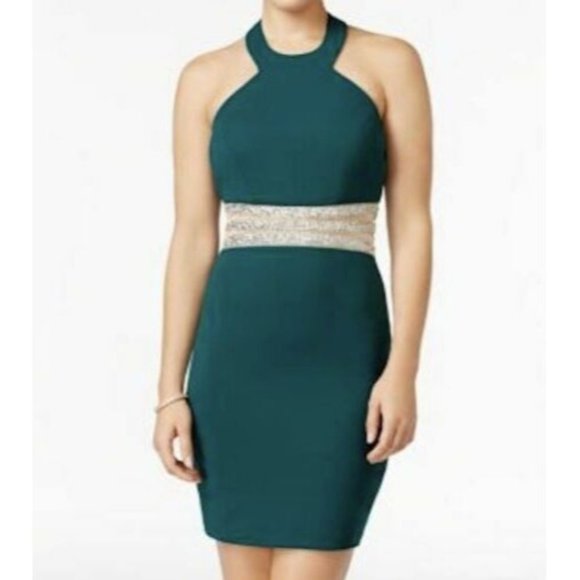 Speechless Womens Glitter Waist Green Halter Backless Prom Dress Juniors 13 - Picture 7 of 7